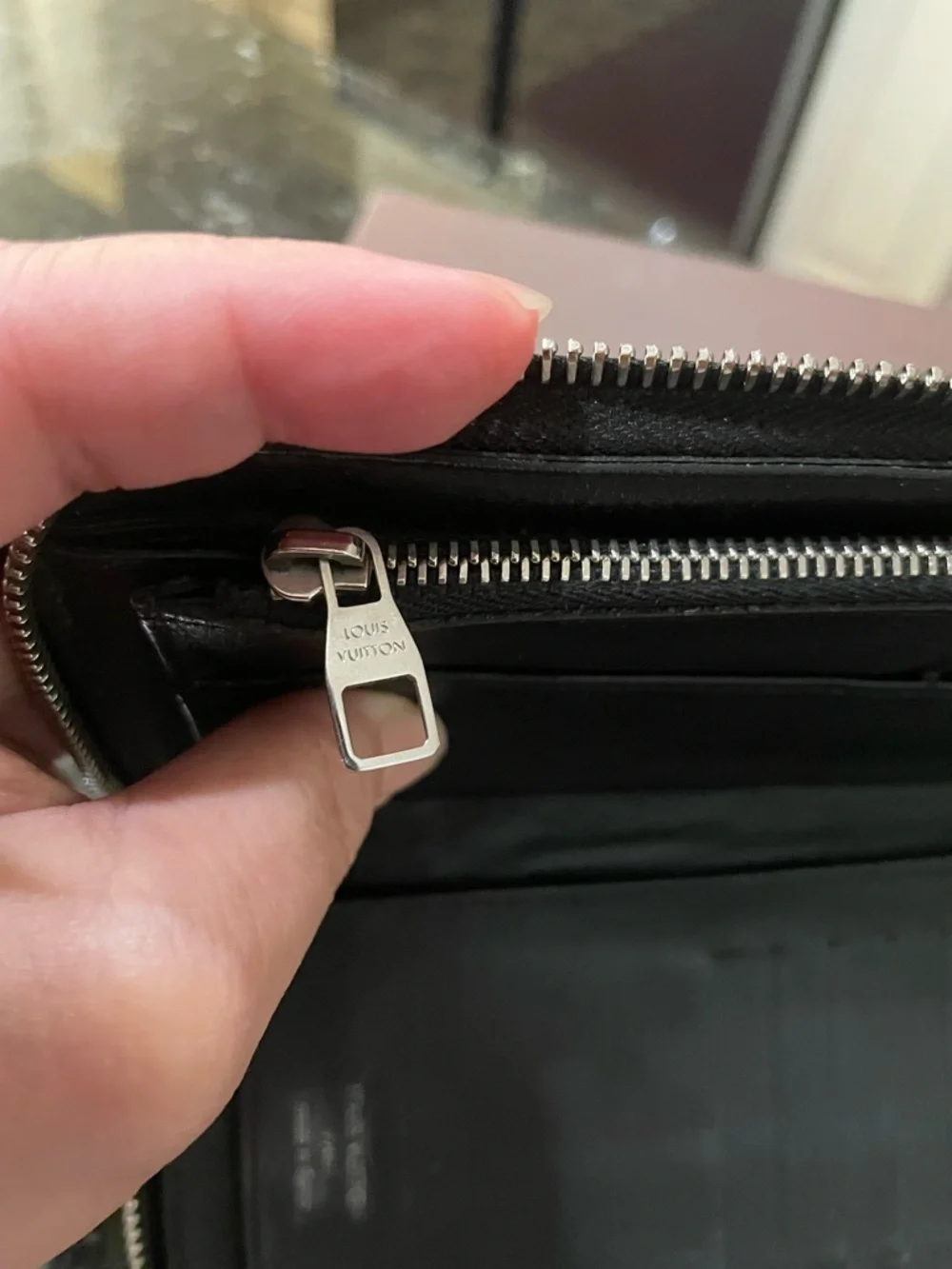 Louis Vuitton Black Textured Zip Wallet with Branded Silver Pull - Picture 9 of 9